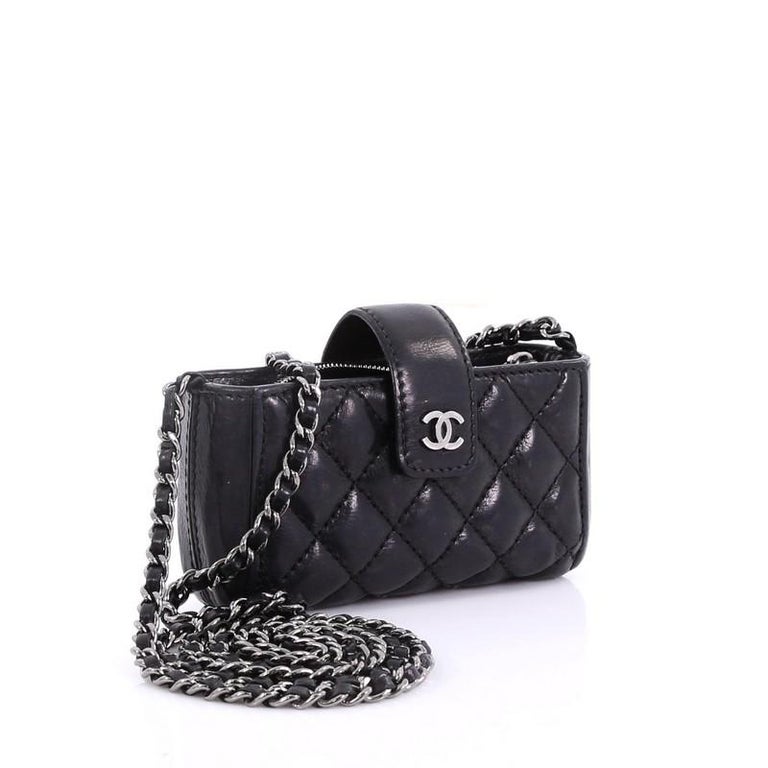 Chanel Chain Phone Holder Crossbody Bag Quilted Lambskin Mini at 1stDibs