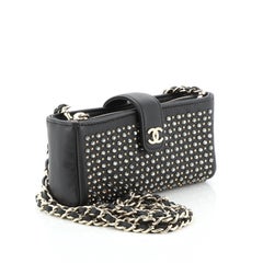 Chanel Chain Phone Holder Crossbody Bag Swarovski Embellished Leather Mini