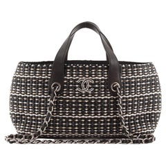 Chanel Chain Shopping Tote Woven Raffia Medium