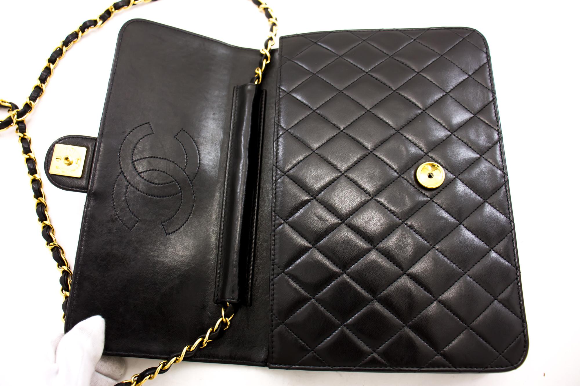 CHANEL Chain Shoulder Bag Black Clutch Flap Quilted Lambskin 6