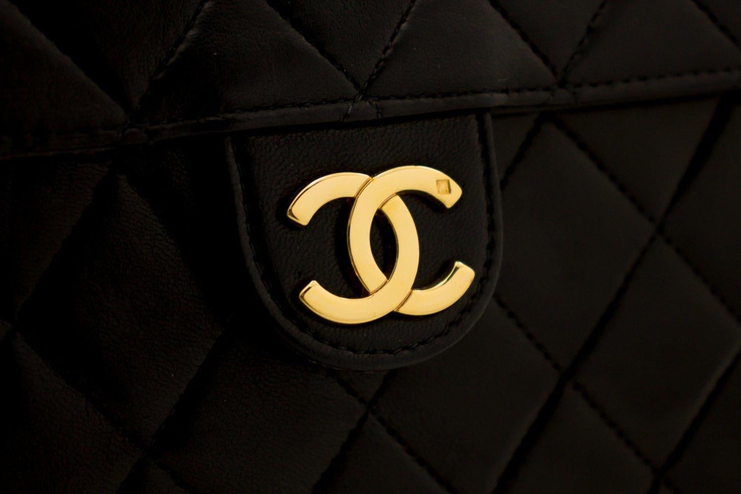 CHANEL Chain Shoulder Bag Black Clutch Flap Quilted Lambskin 8