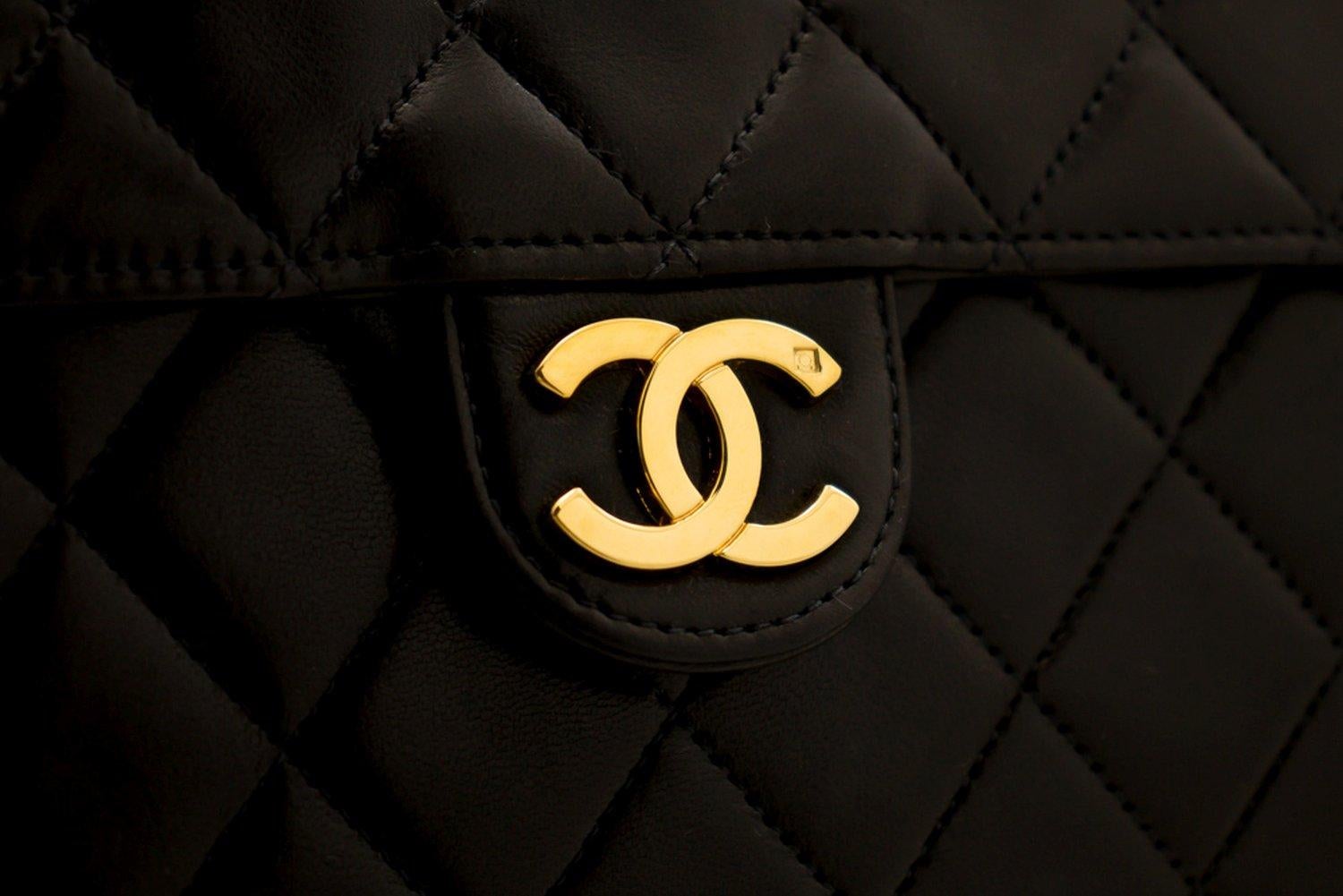 CHANEL Chain Shoulder Bag Black Clutch Flap Quilted Lambskin 7