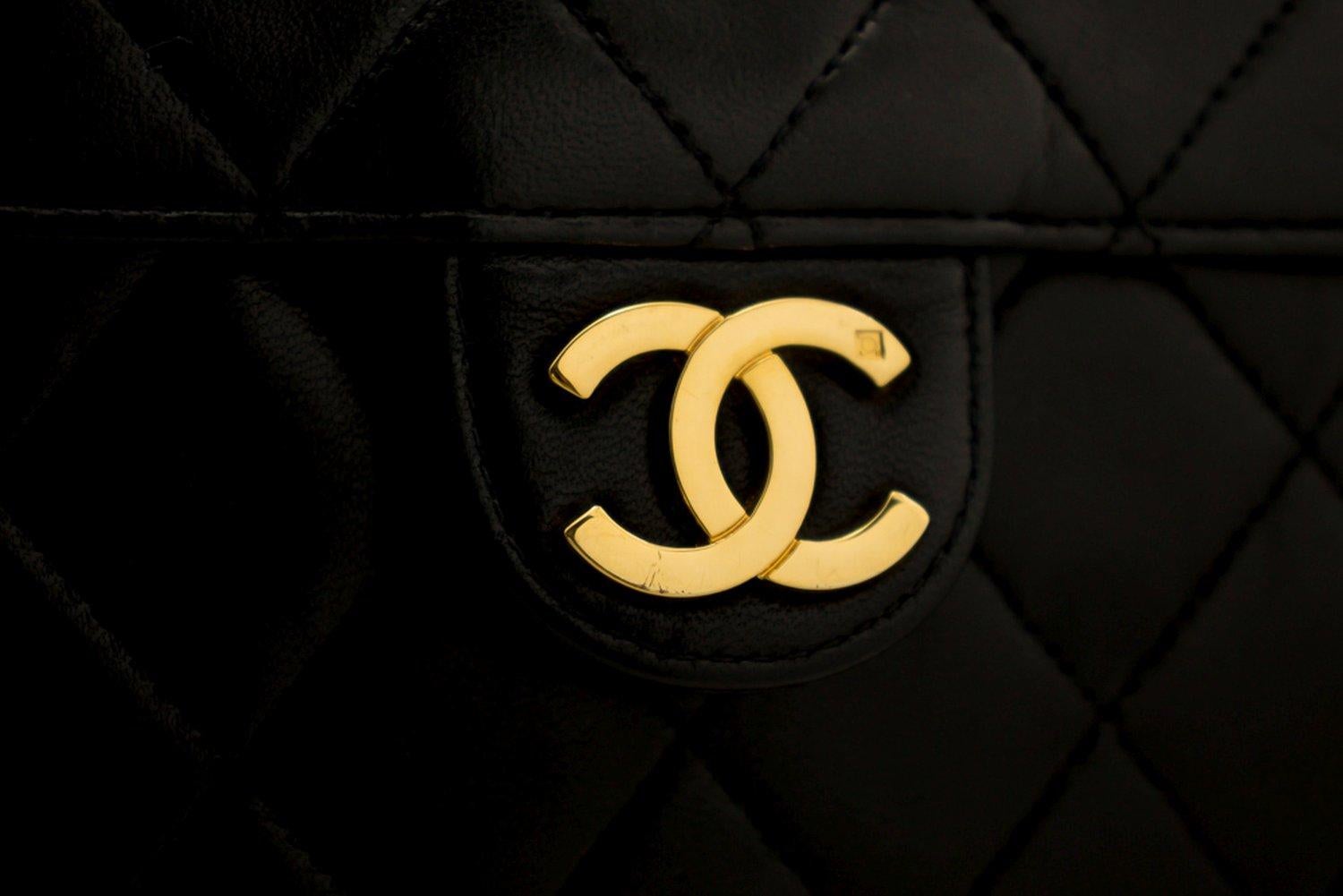 CHANEL Chain Shoulder Bag Black Clutch Flap Quilted Lambskin 8