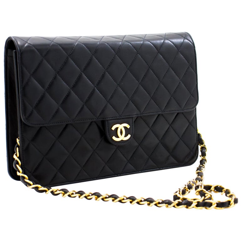 CHANEL Chain Shoulder Bag Black Clutch Flap Quilted Lambskin For Sale ...