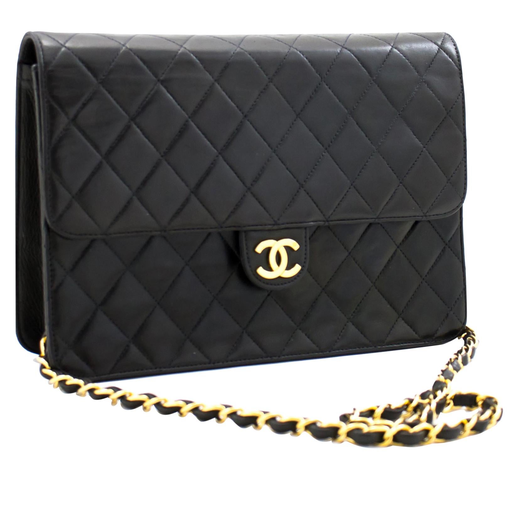 CHANEL Chain Shoulder Bag Black Clutch Flap Quilted Lambskin