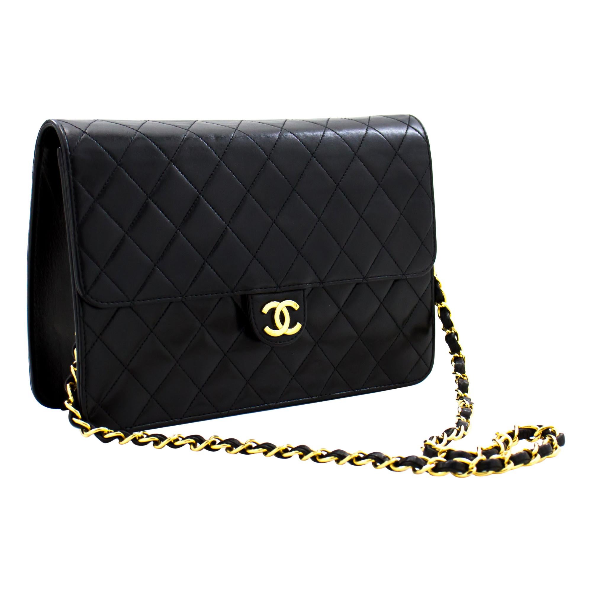 CHANEL Chain Shoulder Bag Black Clutch Flap Quilted Lambskin