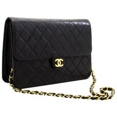 CHANEL Chain Shoulder Bag Black Clutch Flap Quilted Lambskin