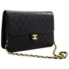 Vintage CHANEL Chain Shoulder Bag Black Clutch Flap Quilted Lambskin