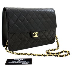 Vintage CHANEL Chain Shoulder Bag Black Clutch Flap Quilted Lambskin