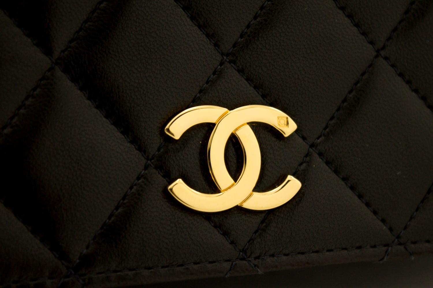 CHANEL Chain Shoulder Bag Black Clutch Flap Quilted Lambskin Leather 8