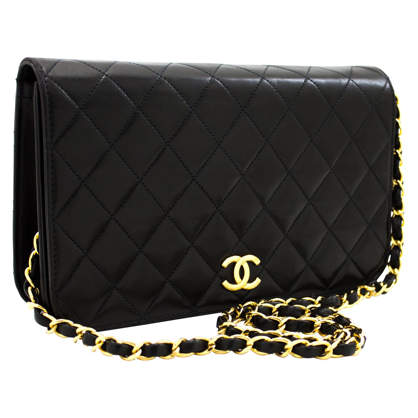 CHANEL Chain Shoulder Bag Black Clutch Flap Quilted Lambskin Leather