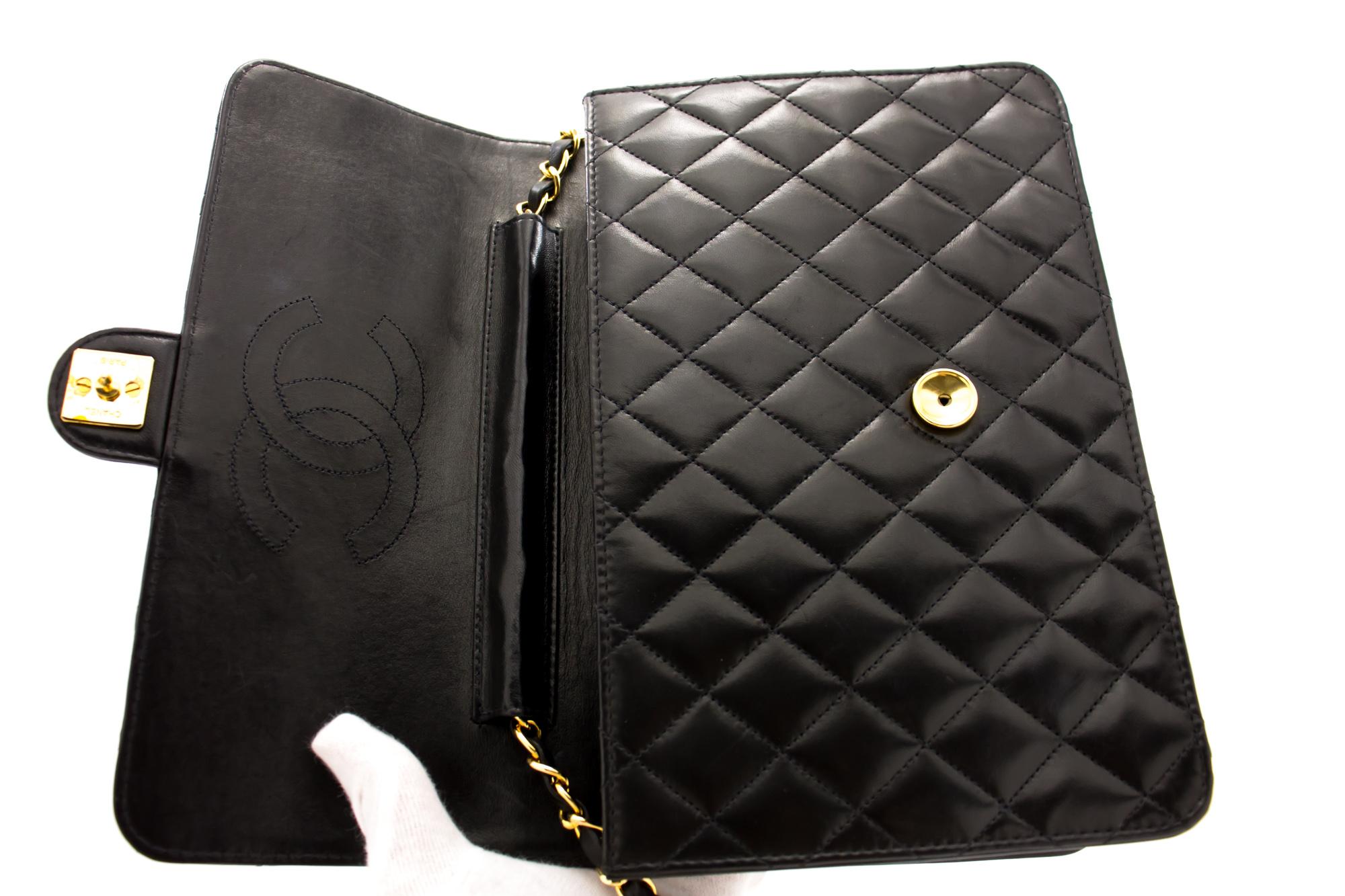 CHANEL Chain Shoulder Bag Black Clutch Flap Quilted Purse Lambskin For Sale 5