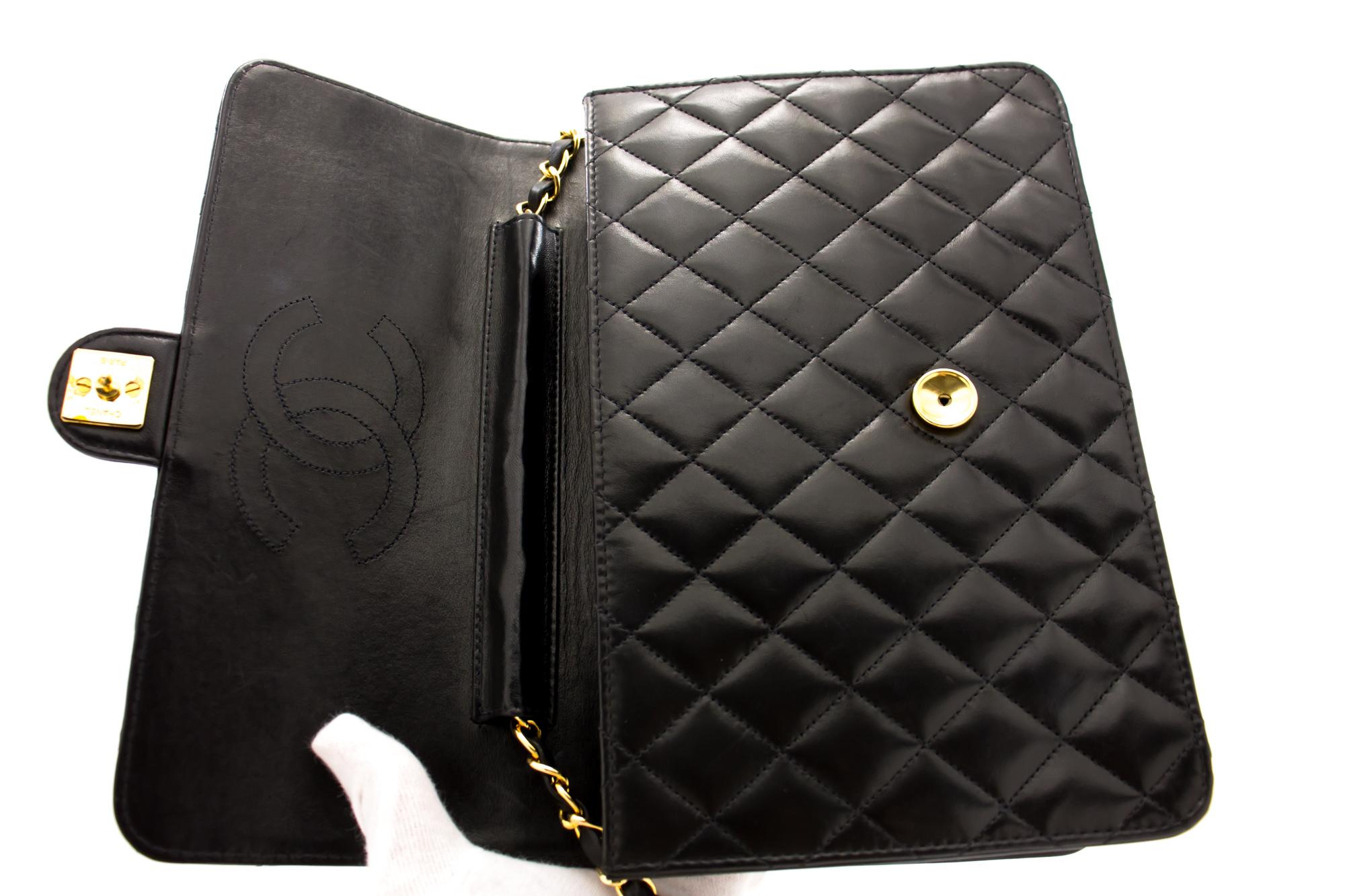 CHANEL Chain Shoulder Bag Black Clutch Flap Quilted Purse Lambskin 5