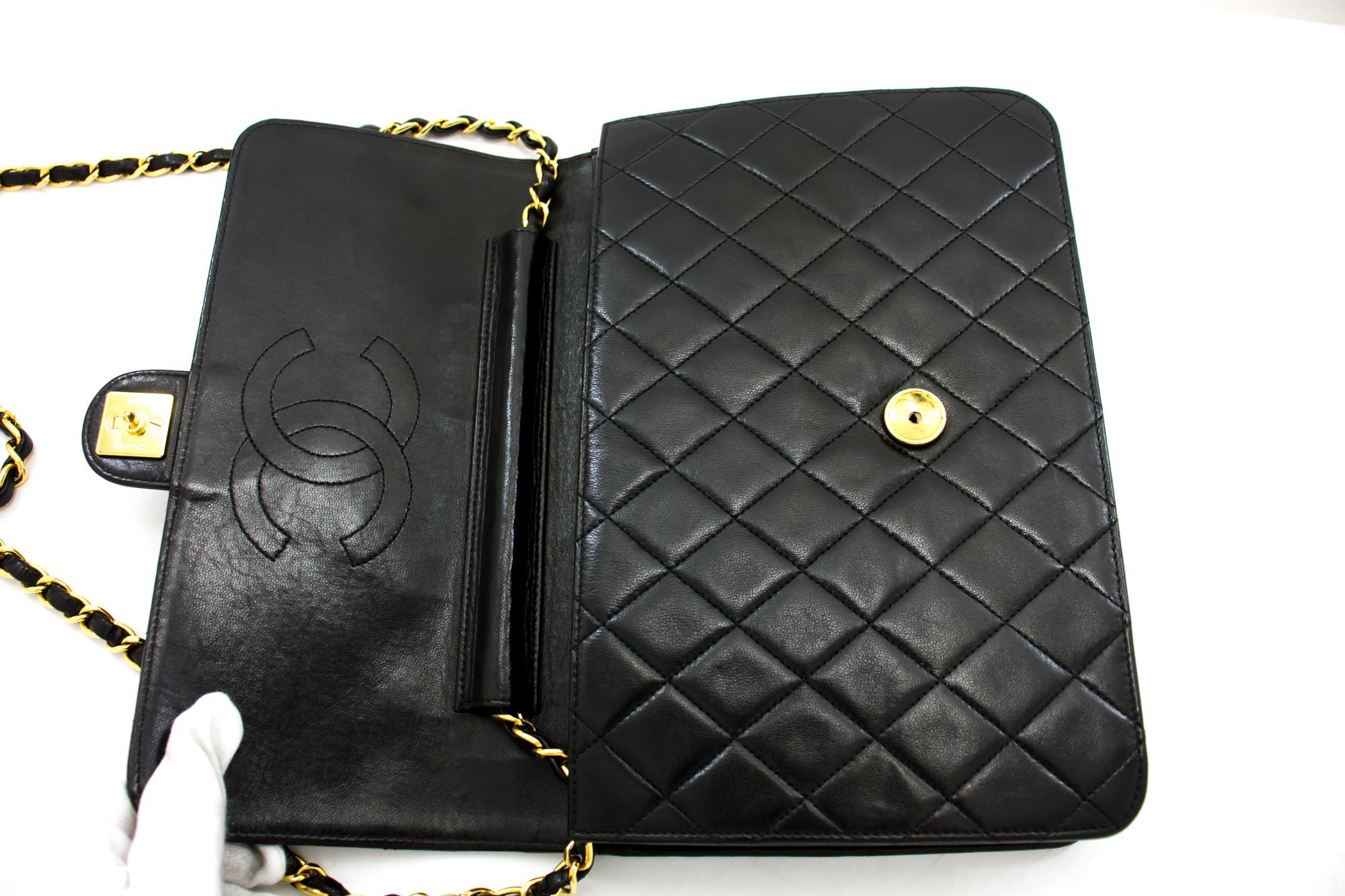 CHANEL Chain Shoulder Bag Black Clutch Flap Quilted Purse Lambskin 4