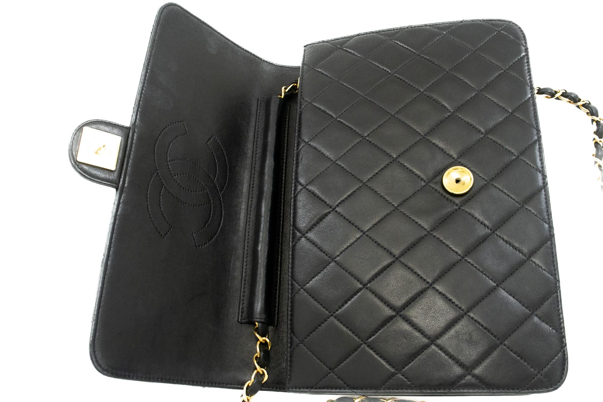 CHANEL Chain Shoulder Bag Black Clutch Flap Quilted Purse Lambskin For Sale 5