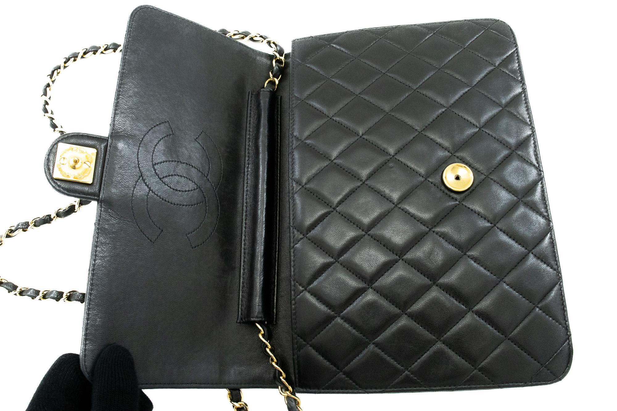 CHANEL Chain Shoulder Bag Black Clutch Flap Quilted Purse Lambskin 4