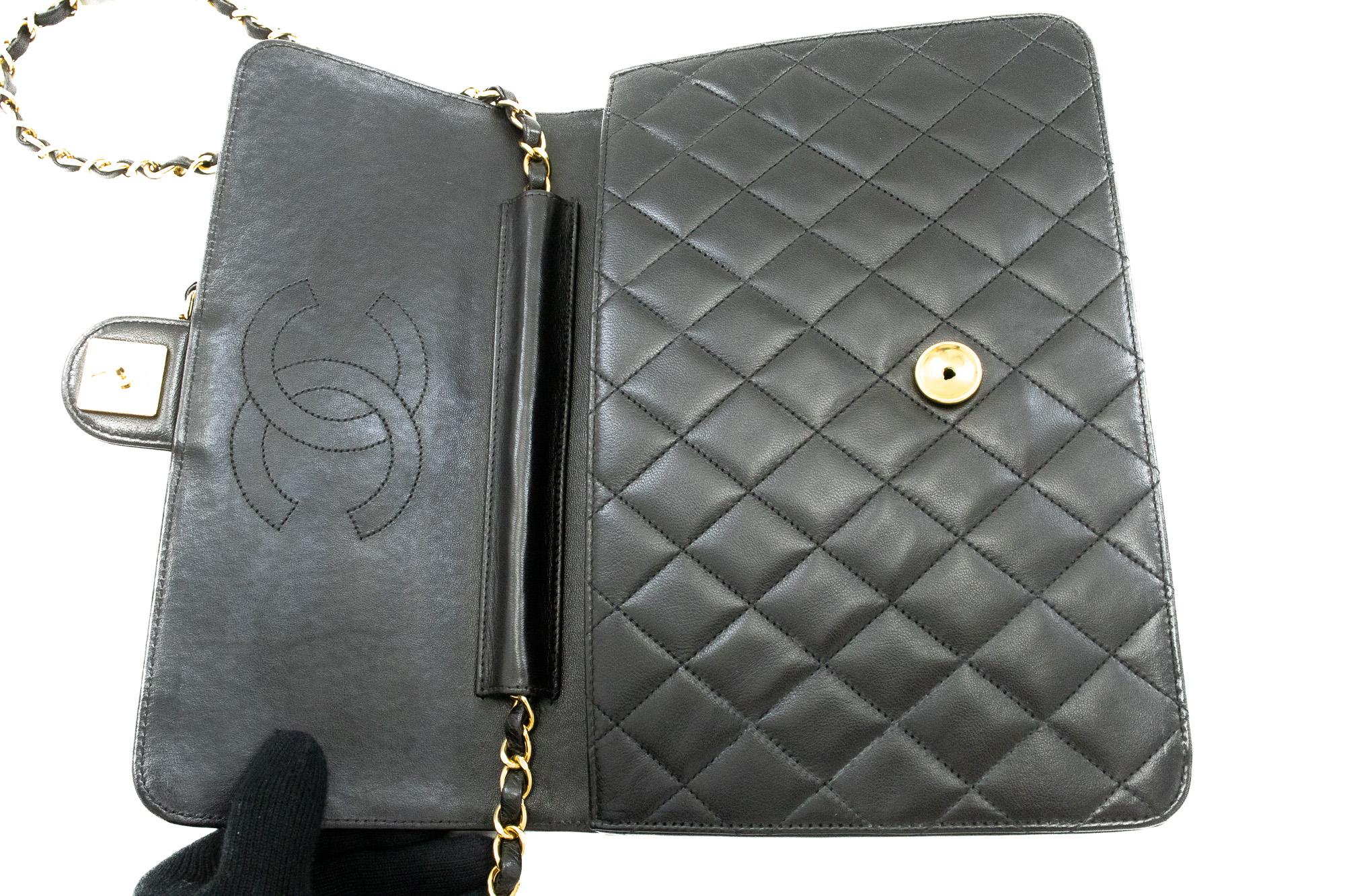 CHANEL Chain Shoulder Bag Black Clutch Flap Quilted Purse Lambskin 6