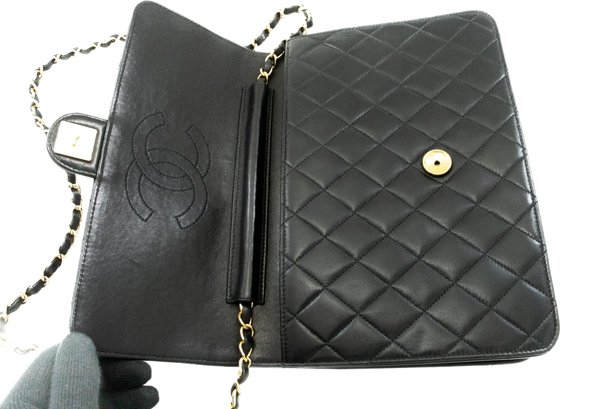 CHANEL Chain Shoulder Bag Black Clutch Flap Quilted Purse Lambskin For Sale 6