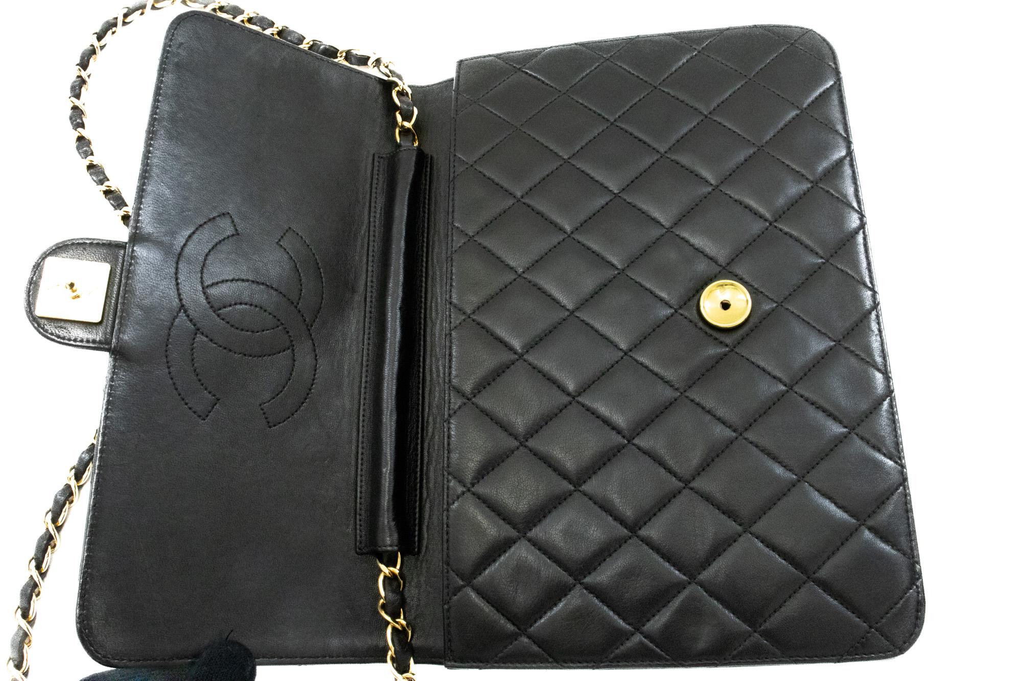 CHANEL Chain Shoulder Bag Black Clutch Flap Quilted Purse Lambskin 5