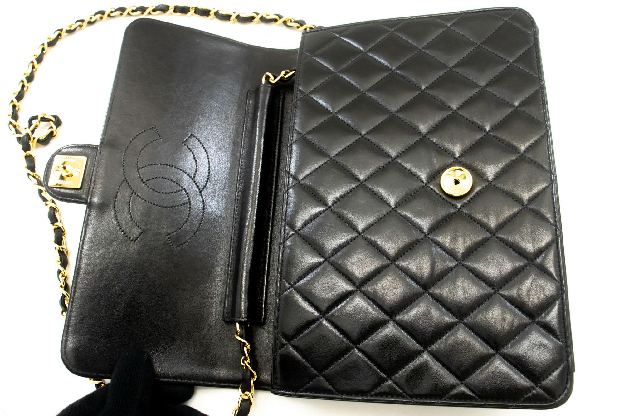 CHANEL Chain Shoulder Bag Black Clutch Flap Quilted Purse Lambskin For Sale 6