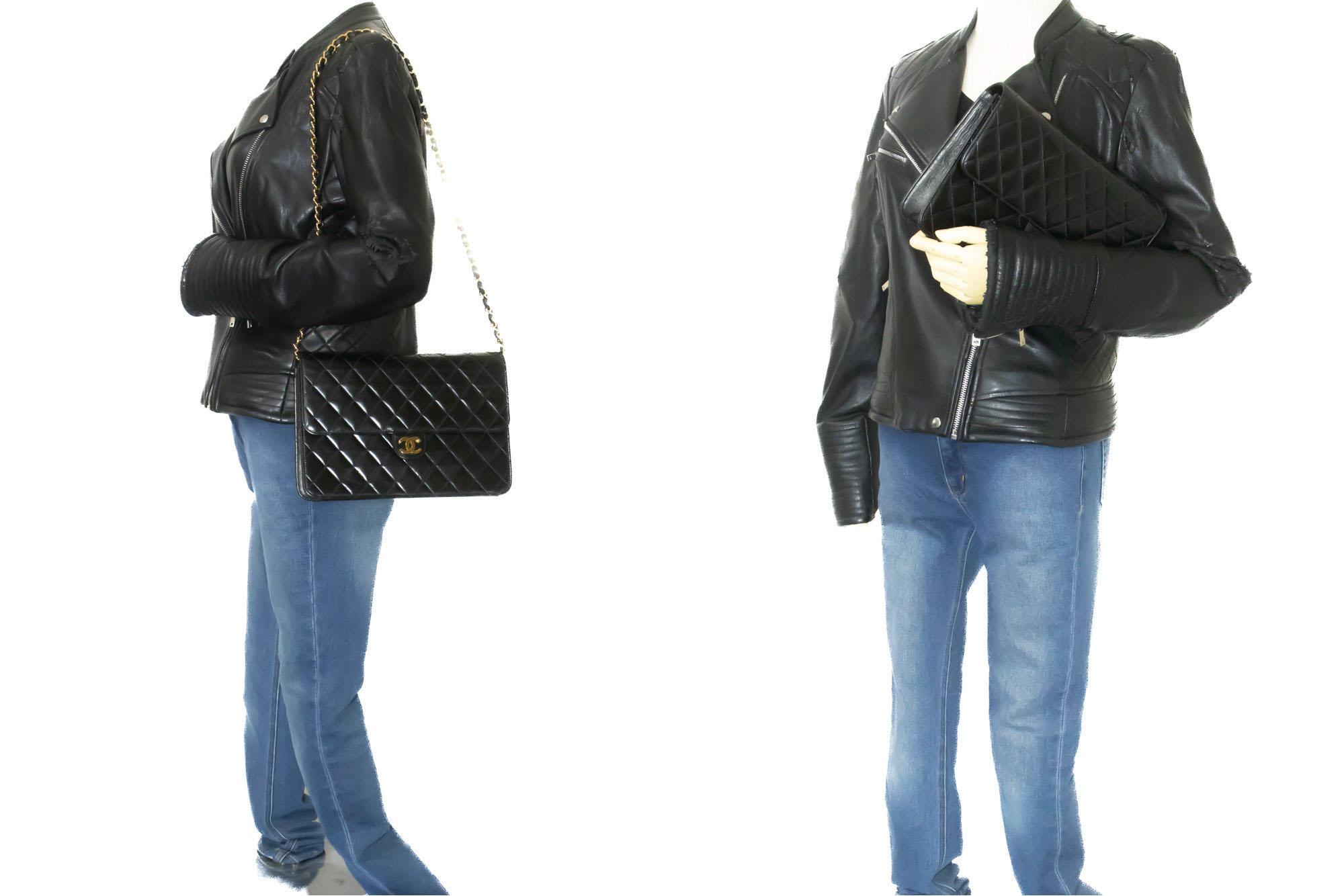 CHANEL Chain Shoulder Bag Black Clutch Flap Quilted Purse Lambskin For Sale 7