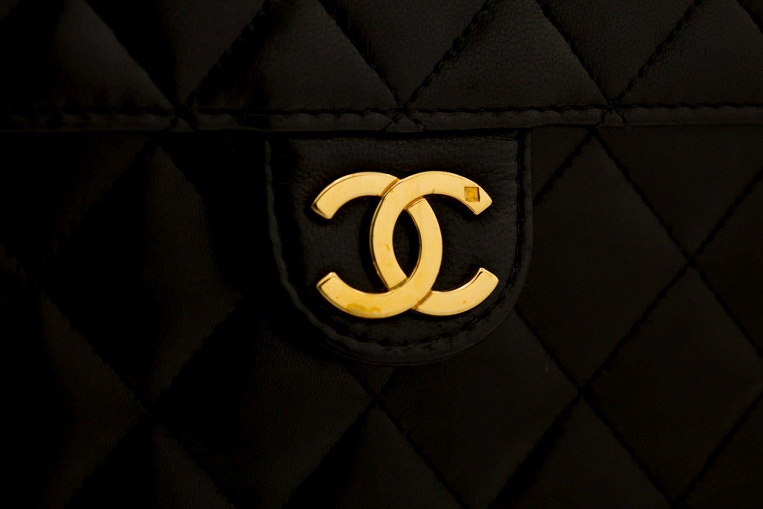 CHANEL Chain Shoulder Bag Black Clutch Flap Quilted Purse Lambskin 7