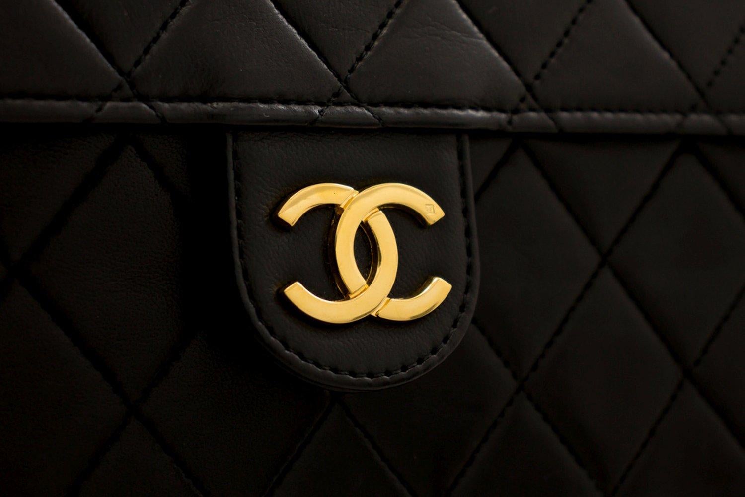 CHANEL Chain Shoulder Bag Black Clutch Flap Quilted Purse Lambskin 6