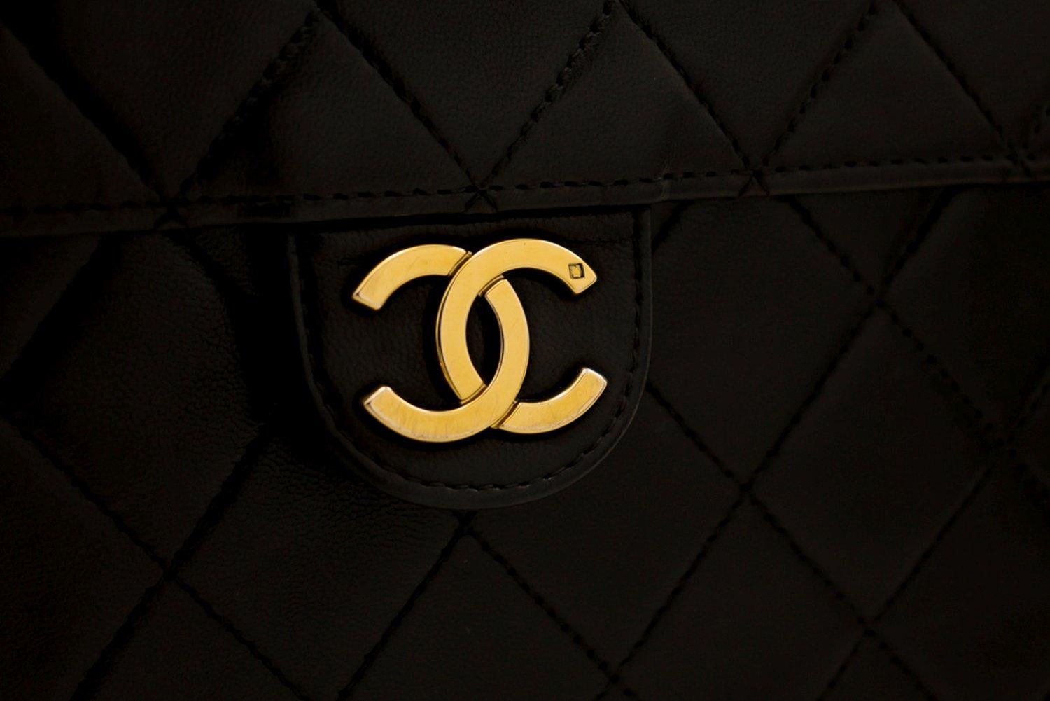 CHANEL Chain Shoulder Bag Black Clutch Flap Quilted Purse Lambskin 7