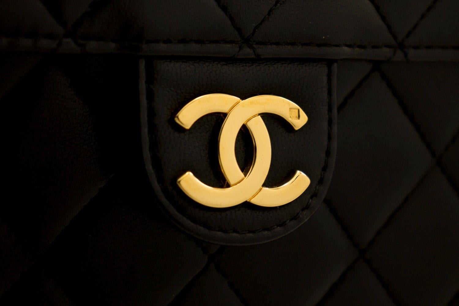 CHANEL Chain Shoulder Bag Black Clutch Flap Quilted Purse Lambskin 8
