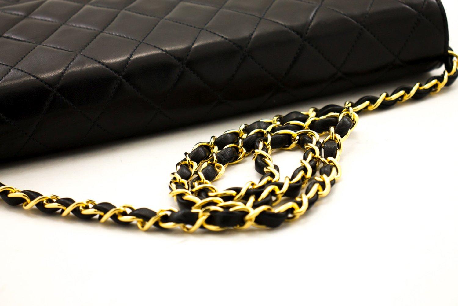 CHANEL Chain Shoulder Bag Black Clutch Flap Quilted Purse Lambskin 9