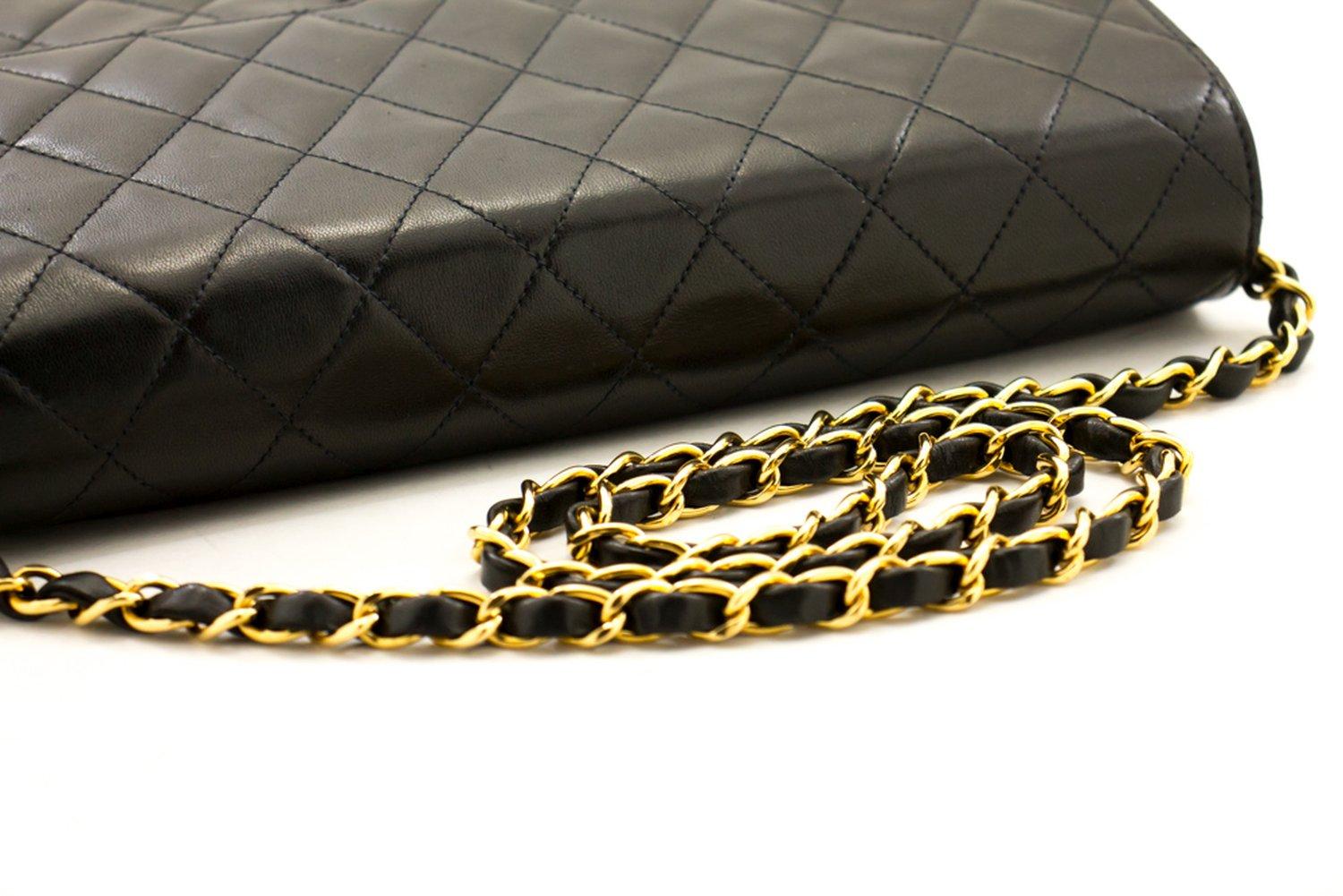 CHANEL Chain Shoulder Bag Black Clutch Flap Quilted Purse Lambskin 7