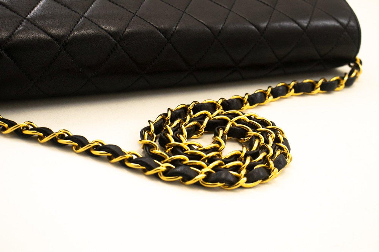 CHANEL Chain Shoulder Bag Black Clutch Flap Quilted Purse Lambskin 9