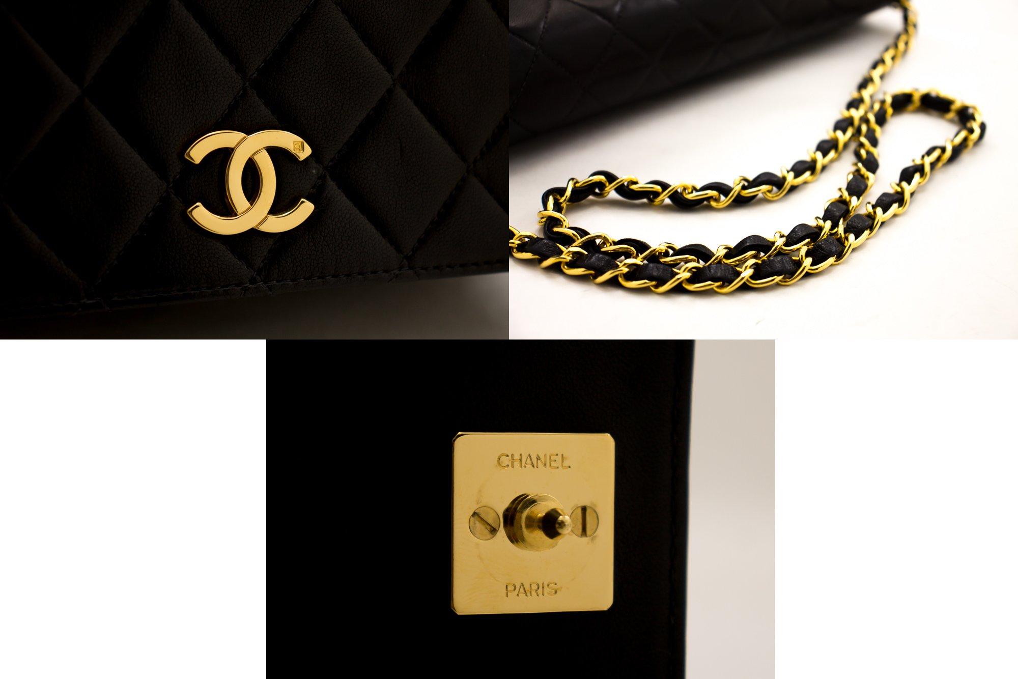 CHANEL Chain Shoulder Bag Black Clutch Flap Quilted Purse Lambskin 2