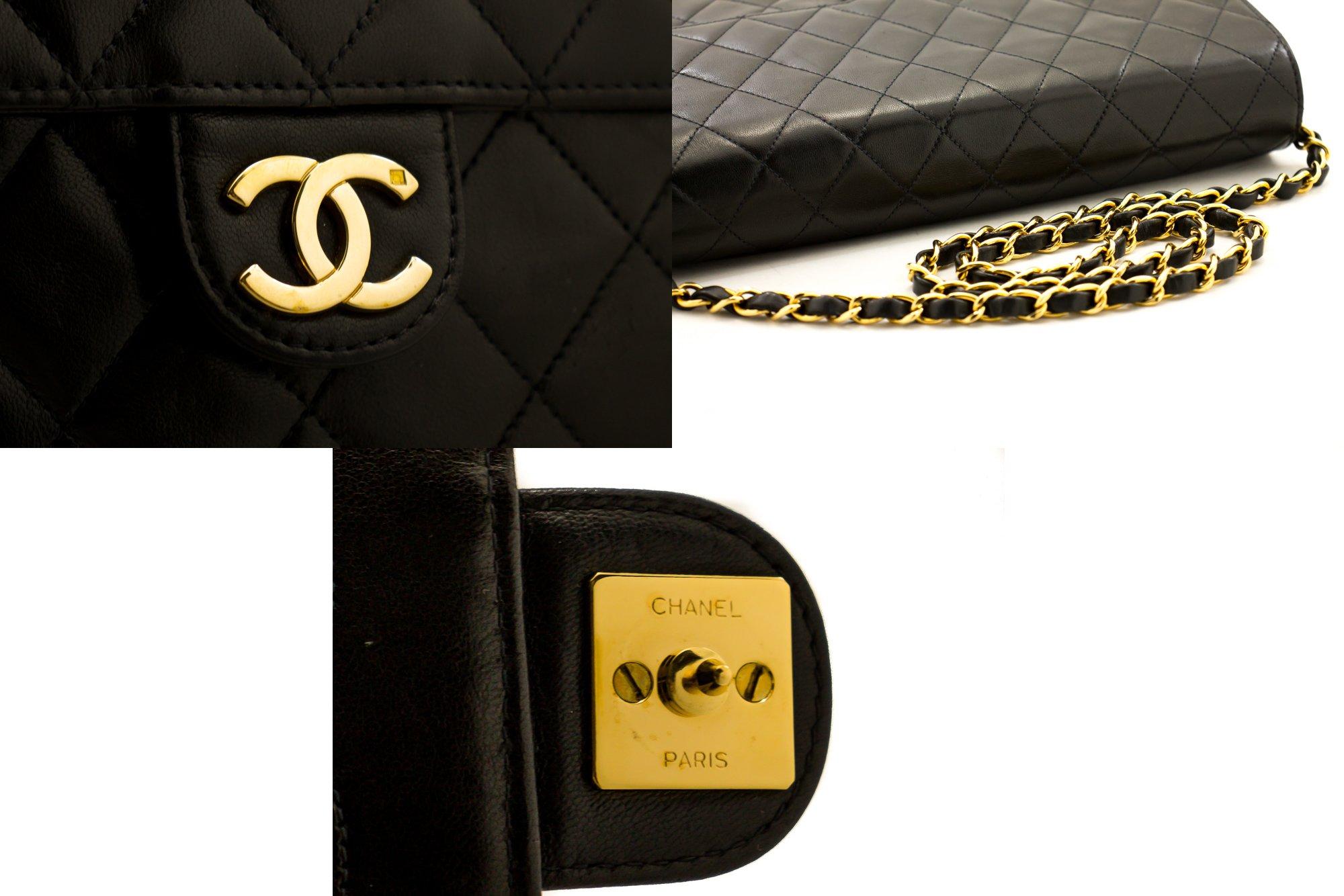 CHANEL Chain Shoulder Bag Black Clutch Flap Quilted Purse Lambskin 1