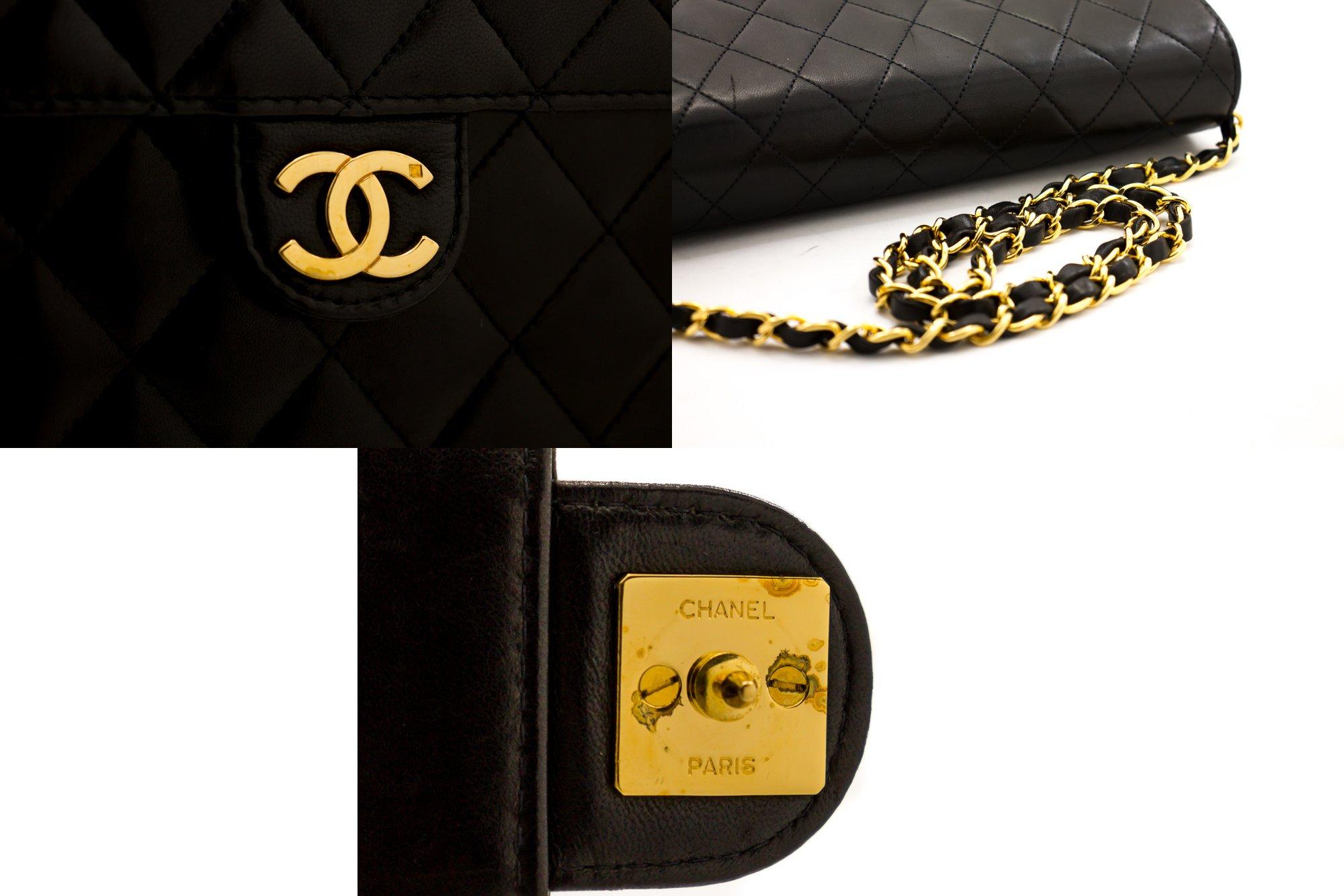 CHANEL Chain Shoulder Bag Black Clutch Flap Quilted Purse Lambskin 2