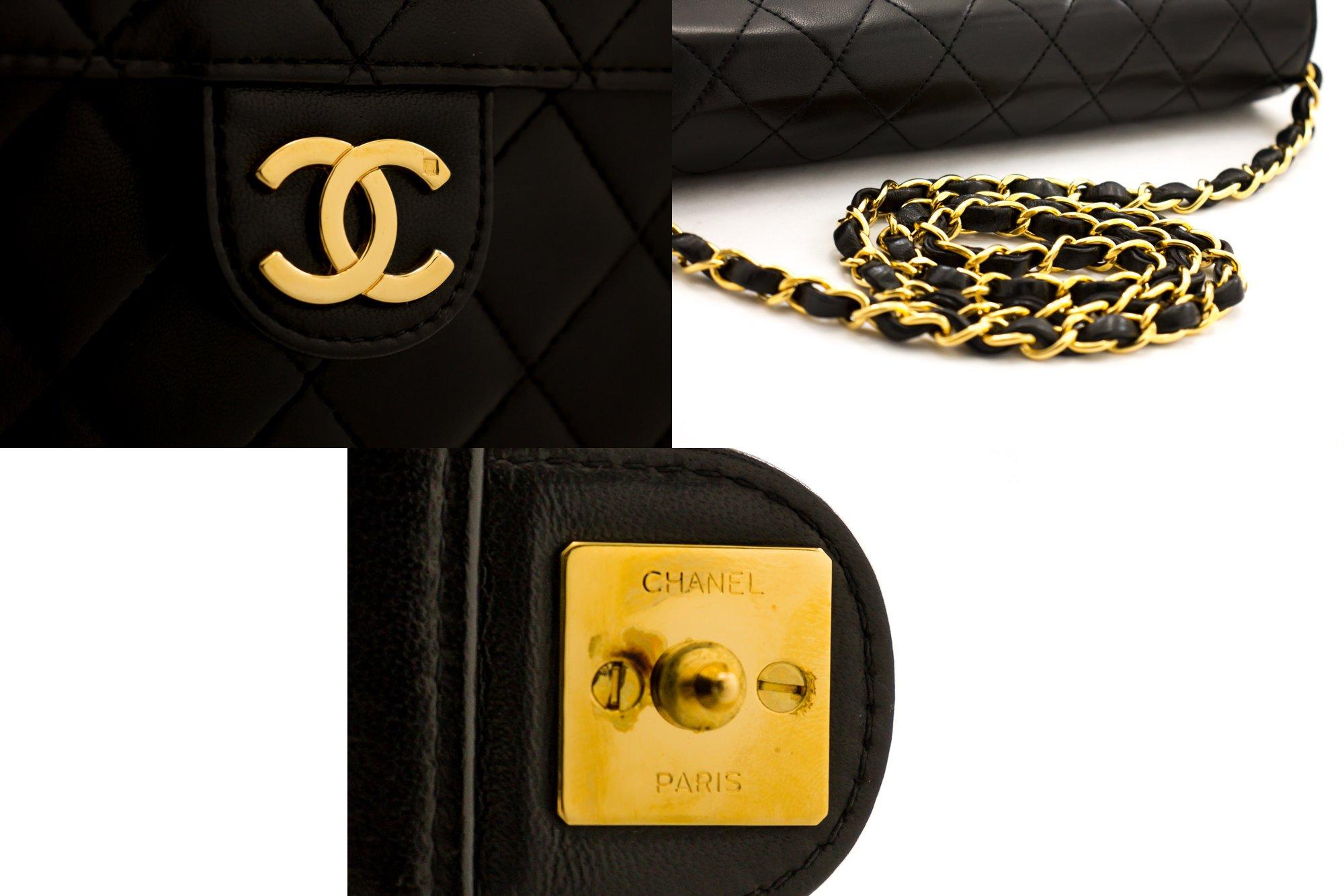 CHANEL Chain Shoulder Bag Black Clutch Flap Quilted Purse Lambskin 3