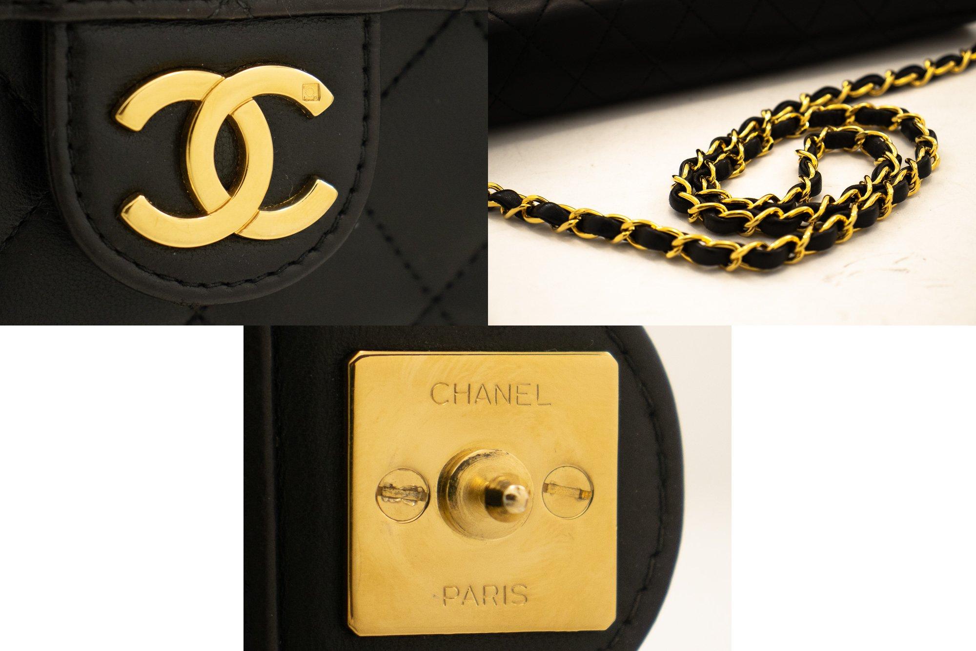 CHANEL Chain Shoulder Bag Black Clutch Flap Quilted Purse Lambskin 2