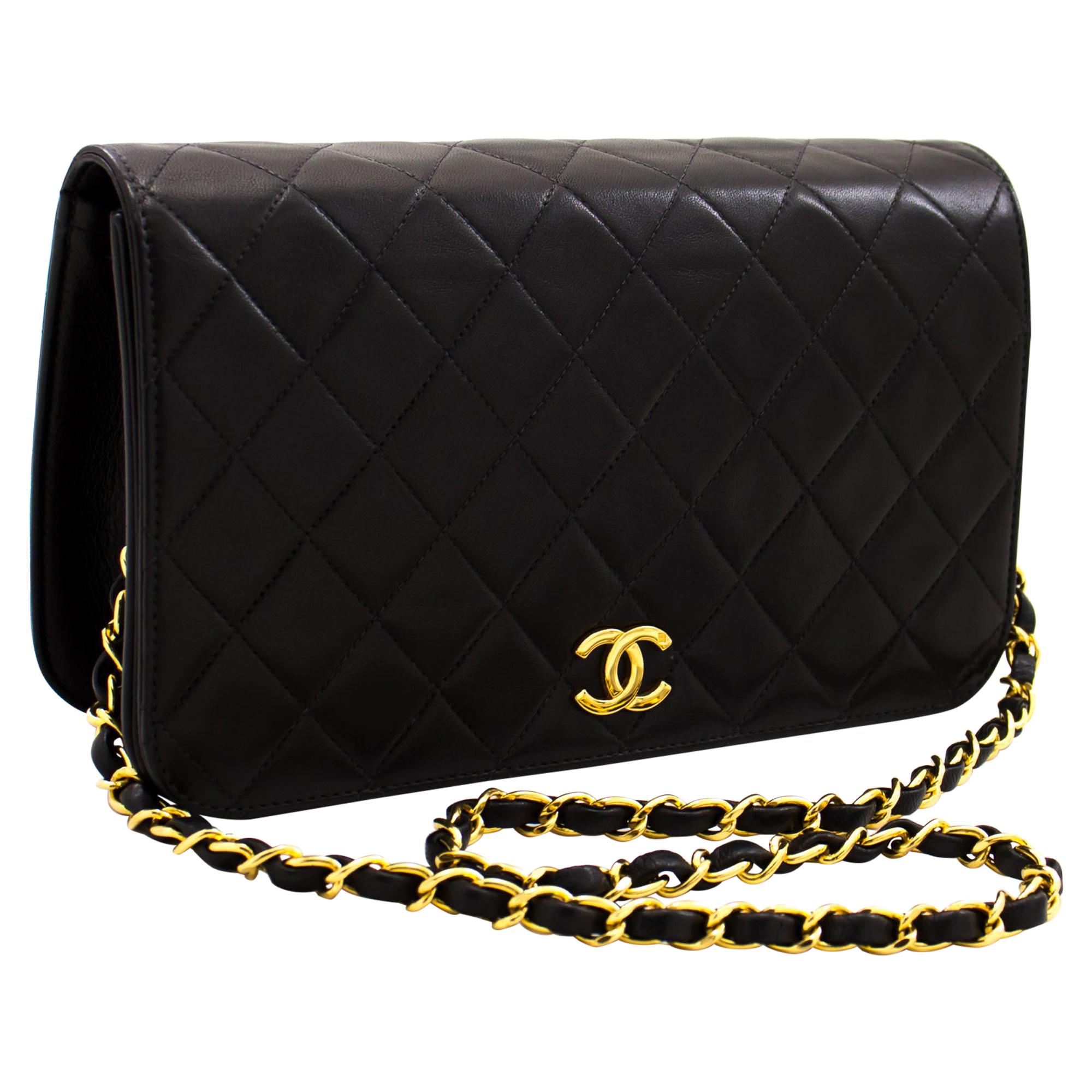 CHANEL Chain Shoulder Bag Black Clutch Flap Quilted Purse Lambskin For Sale