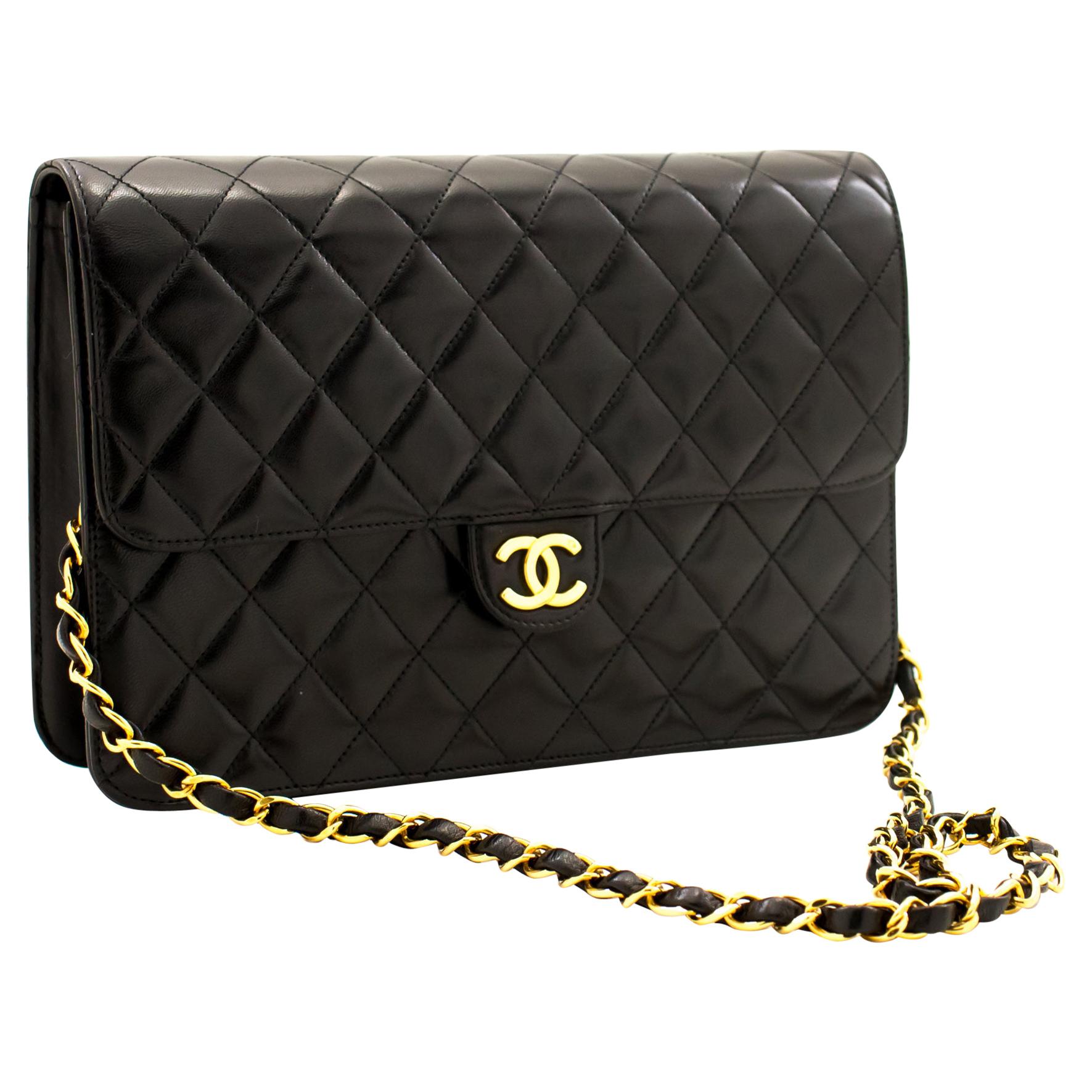 CHANEL Chain Shoulder Bag Black Clutch Flap Quilted Purse Lambskin For Sale