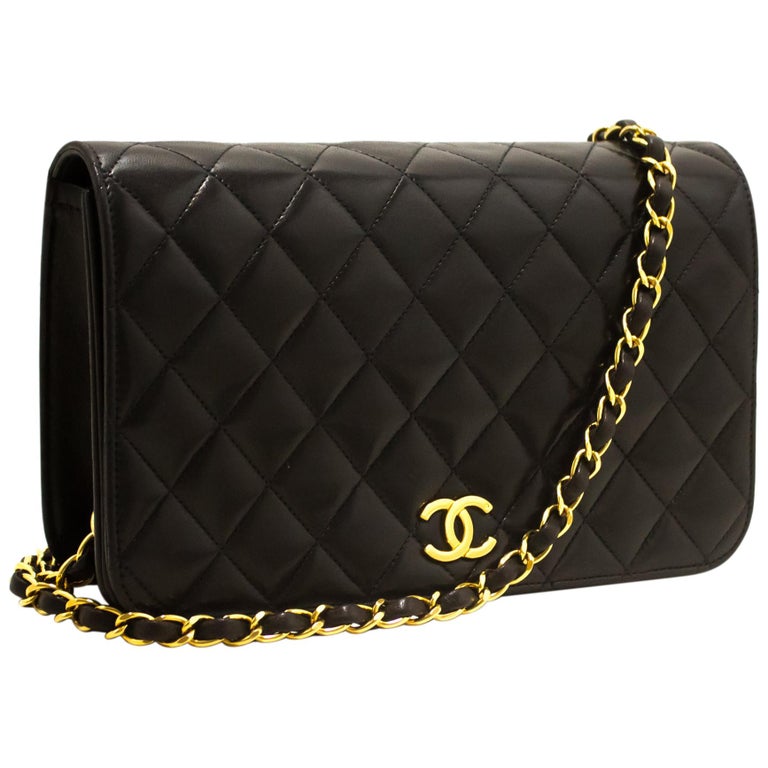 CHANEL Chain Shoulder Bag Black Clutch Flap Quilted Purse Lambskin For Sale at 1stdibs