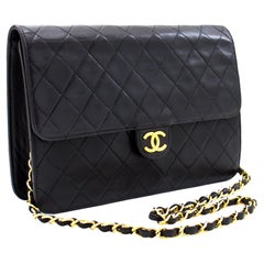 CHANEL Chain Shoulder Bag Black Clutch Flap Quilted Purse Lambskin
