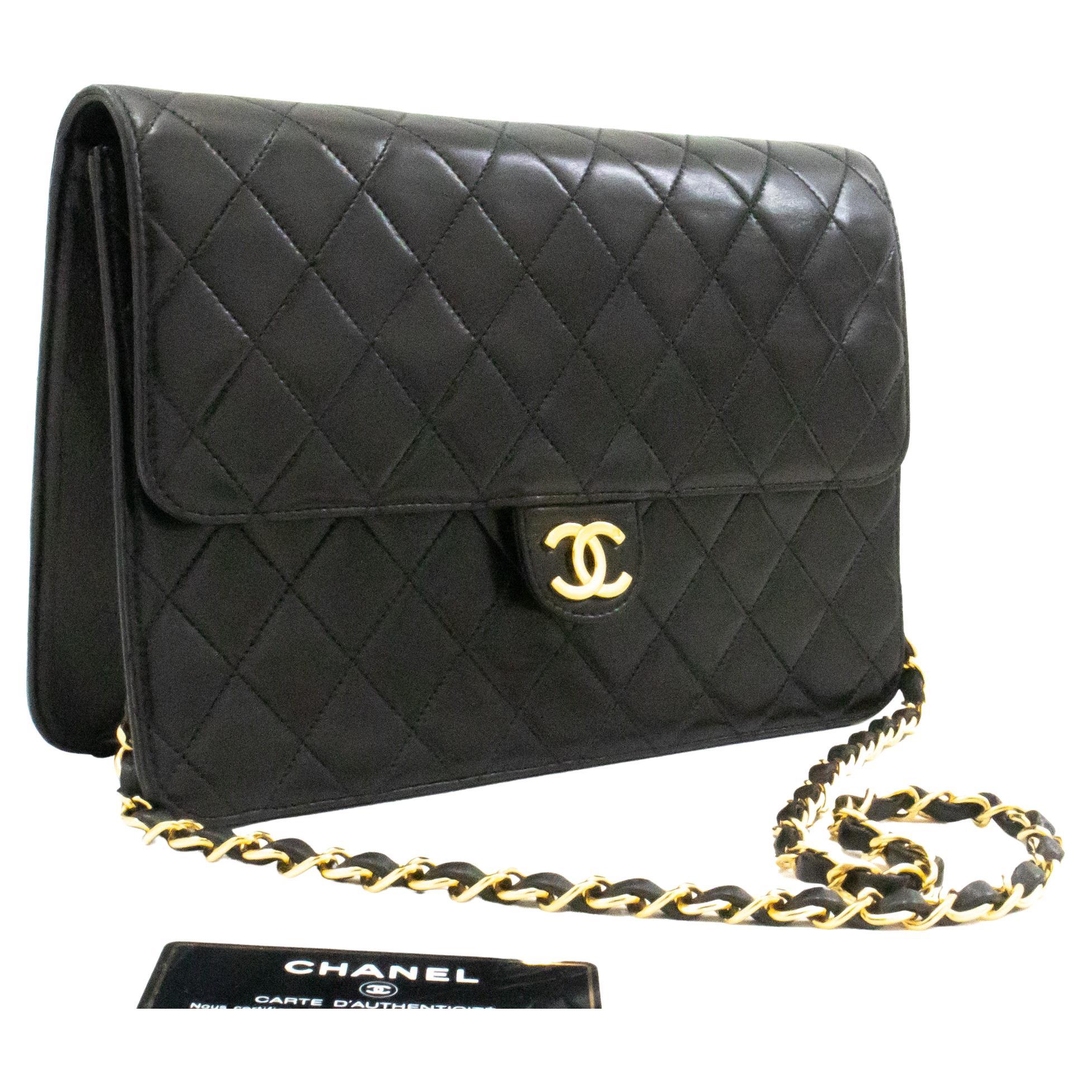 CHANEL Chain Shoulder Bag Black Clutch Flap Quilted Purse Lambskin For Sale