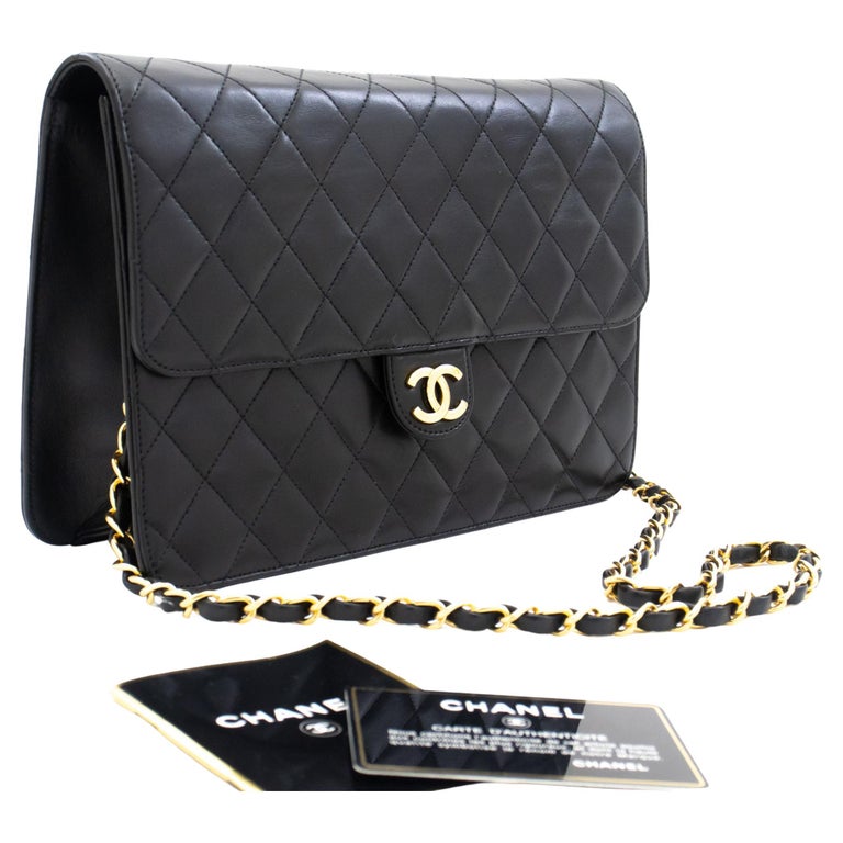 CHANEL Chain Shoulder Bag Black Clutch Flap Quilted Purse Lambskin For Sale  at 1stDibs