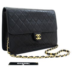 CHANEL Chain Shoulder Bag Black Clutch Flap Quilted Purse Lambskin