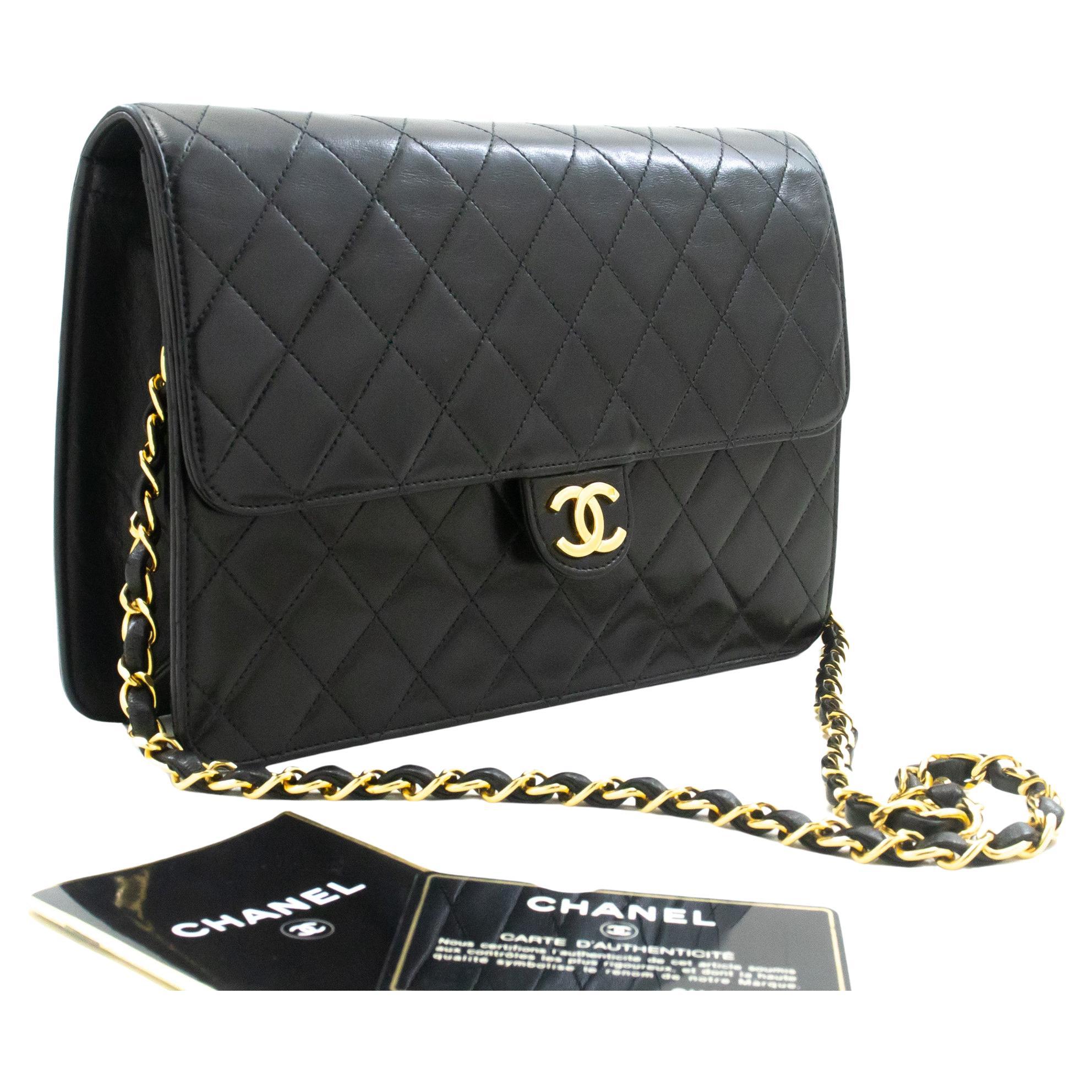 CHANEL Chain Shoulder Bag Black Clutch Flap Quilted Purse Lambskin For Sale