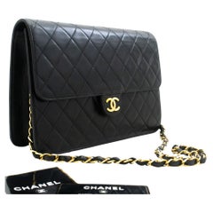 Retro CHANEL Chain Shoulder Bag Black Clutch Flap Quilted Purse Lambskin