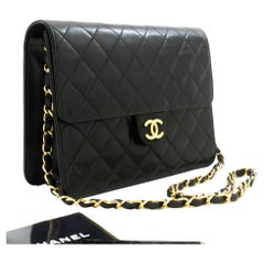 CHANEL Chain Shoulder Bag Black Clutch Flap Quilted Purse Lambskin