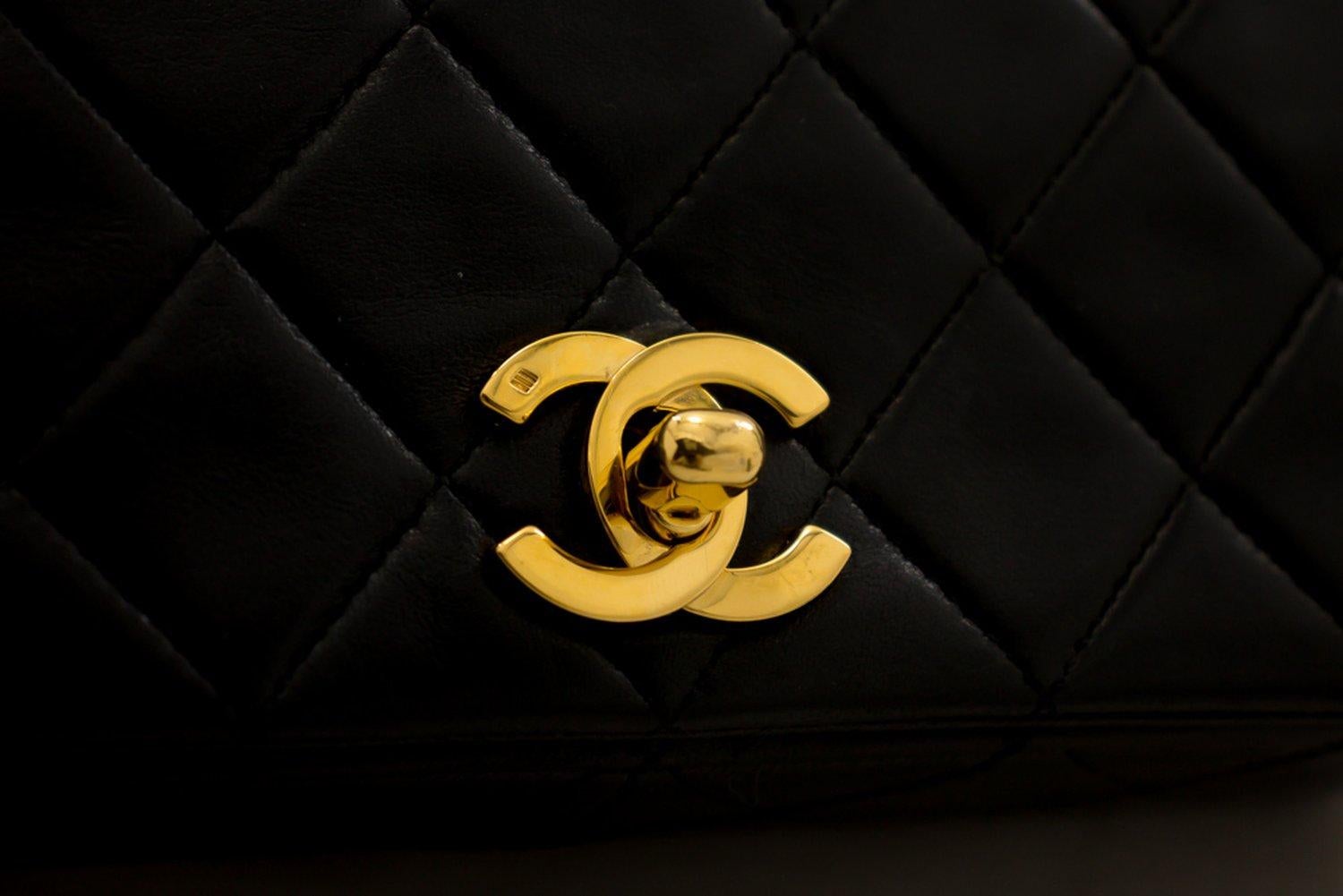 CHANEL Chain Shoulder Bag Black Flap Quilted Lambskin Leather 7