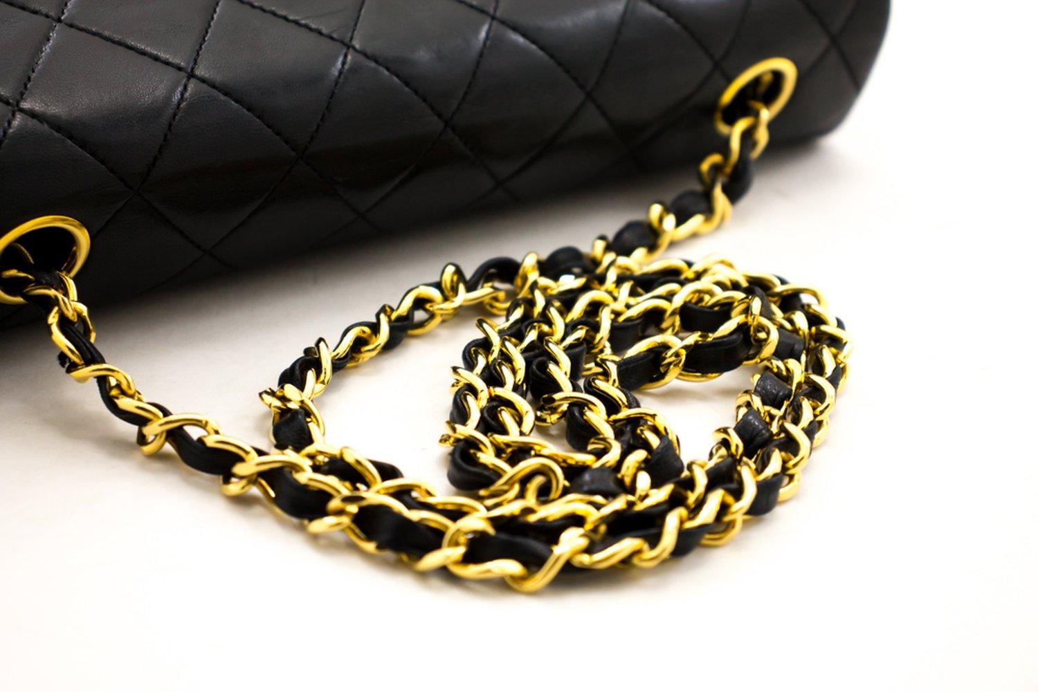 CHANEL Chain Shoulder Bag Black Flap Quilted Lambskin Leather 8