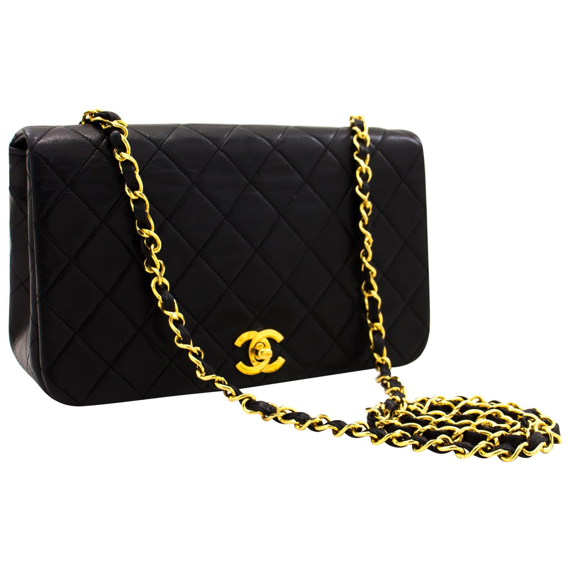 CHANEL Chain Shoulder Bag Black Flap Quilted Lambskin Leather